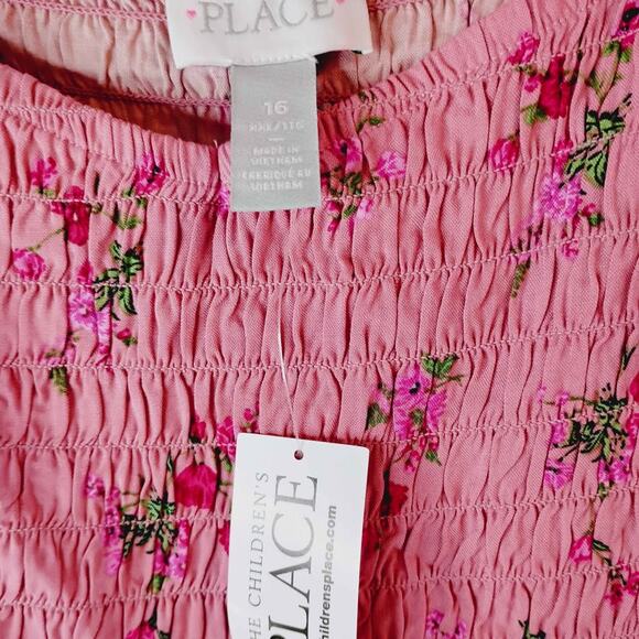 NWT Children's Place Girls XXL Size 16 Dress Pink Red Floral Smocked Babydoll - Picture 3 of 7